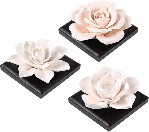 3 Pcs Passive Essential Oil Diffuser Stone Set, Magnolia Lotus Rose Flower Passive Diffusers with Wood Base for Car, Desk, Bedroom, Home Decor Gift, No Essential Oil in Kuwait