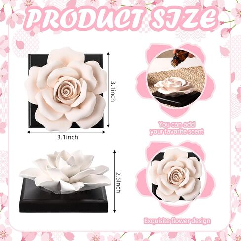 3 Pcs Passive Essential Oil Diffuser Stone Set, Magnolia Lotus Rose Flower Passive Diffusers with Wood Base for Car, Desk, Bedroom, Home Decor Gift, No Essential Oil in Kuwait