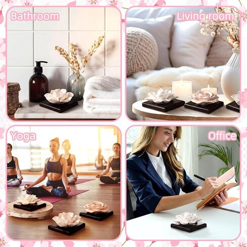 3 Pcs Passive Essential Oil Diffuser Stone Set, Magnolia Lotus Rose Flower Passive Diffusers with Wood Base for Car, Desk, Bedroom, Home Decor Gift, No Essential Oil in Kuwait