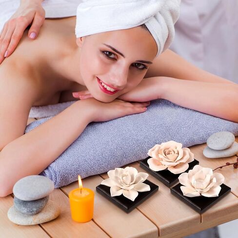 3 Pcs Passive Essential Oil Diffuser Stone Set, Magnolia Lotus Rose Flower Passive Diffusers with Wood Base for Car, Desk, Bedroom, Home Decor Gift, No Essential Oil in Kuwait