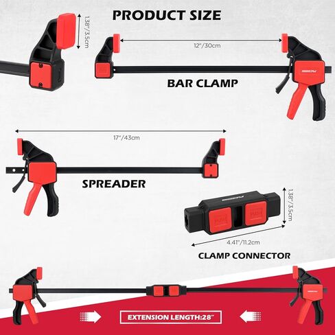 3 قطع من المشابك الشريطية مقاس 12 بوصة للأعمال الخشبية مع موصل المشبك، مشابك خشبية سريعة التحرير مقاس 12 بوصة مع حد تحميل يصل إلى 150 رطلًا، مجموعة مشابك الزناد، مشابك/موزعة بيد واحدة مثالية لمشاريع الأعمال الخشبية التي تصنعها بنفسك in Kuwait