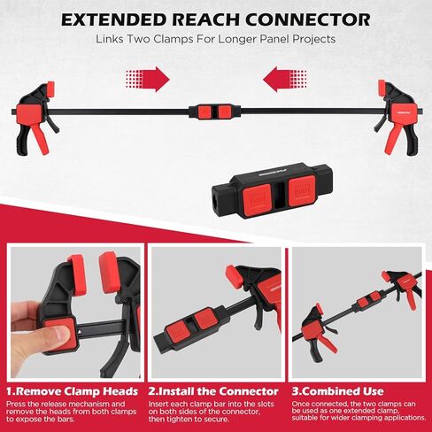 3 قطع من المشابك الشريطية مقاس 12 بوصة للأعمال الخشبية مع موصل المشبك، مشابك خشبية سريعة التحرير مقاس 12 بوصة مع حد تحميل يصل إلى 150 رطلًا، مجموعة مشابك الزناد، مشابك/موزعة بيد واحدة مثالية لمشاريع الأعمال الخشبية التي تصنعها بنفسك in Kuwait
