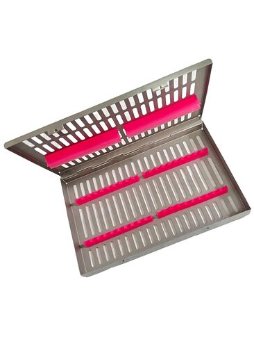 20 Instrument Sterilization Cassette with Removable Silicone Inserts | 11"L x 7"W x 1.25"H | Dental Hanpiece Sterilization Box | German Stainless Steel CE (20 Slot Pink) in Kuwait
