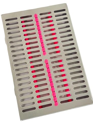 20 Instrument Sterilization Cassette with Removable Silicone Inserts | 11"L x 7"W x 1.25"H | Dental Hanpiece Sterilization Box | German Stainless Steel CE (20 Slot Pink) in Kuwait