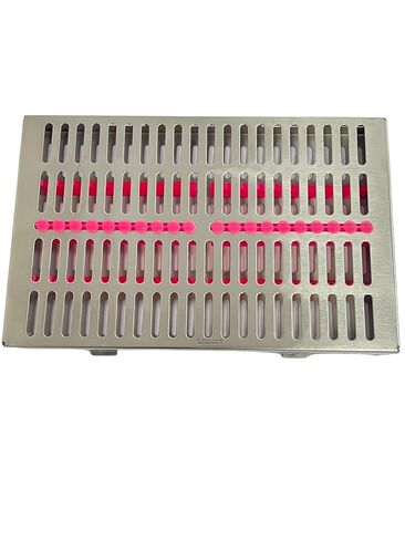 20 Instrument Sterilization Cassette with Removable Silicone Inserts | 11"L x 7"W x 1.25"H | Dental Hanpiece Sterilization Box | German Stainless Steel CE (20 Slot Pink) in Kuwait