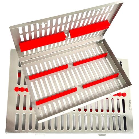 20 Instrument Sterilization Cassette with Removable Silicone Inserts | 11"L x 7"W x 1.25"H | Dental Hanpiece Sterilization Box | German Stainless Steel CE (20 Slot Pink) in Kuwait
