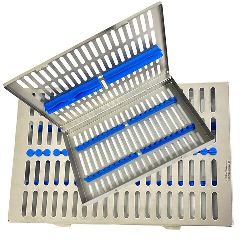 20 Instrument Sterilization Cassette with Removable Silicone Inserts | 11"L x 7"W x 1.25"H | Dental Hanpiece Sterilization Box | German Stainless Steel CE (20 Slot Pink) in Kuwait
