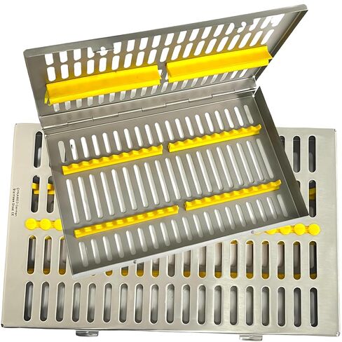 20 Instrument Sterilization Cassette with Removable Silicone Inserts | 11"L x 7"W x 1.25"H | Dental Hanpiece Sterilization Box | German Stainless Steel CE (20 Slot Pink) in Kuwait