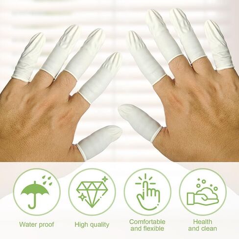 Finger Cots, Finger Gloves, Latex Finger Disposable, Finger Cots Medium, Fingertip, Thumb Gloves Approx 100 Pcs White for Electronic Repair, Handmade, Nail Art (100) in Kuwait