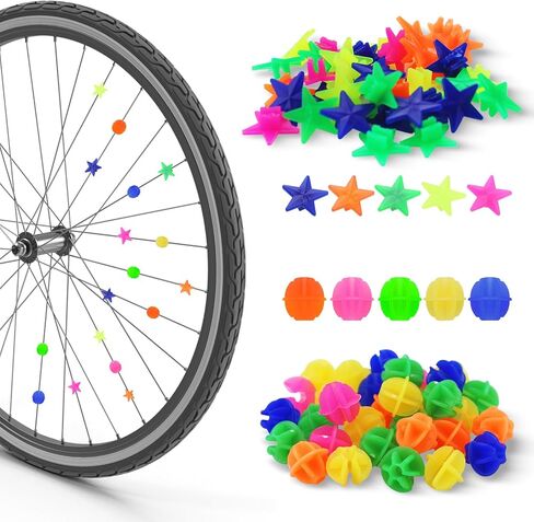 Yitexin 360 Pieces Round & Star Shaped Bike Spoke Beads, Clip on Bike Wheel Beads, Plastic Bicycle Spoke Decorations Accessories for Boys Girls in Saudi Arabia