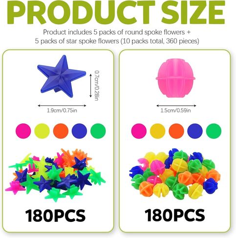 Yitexin 360 Pieces Round & Star Shaped Bike Spoke Beads, Clip on Bike Wheel Beads, Plastic Bicycle Spoke Decorations Accessories for Boys Girls in Saudi Arabia