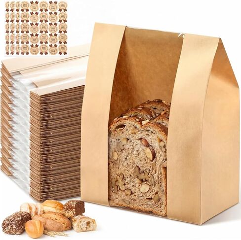 ZENFUN 100 Pack Paper Bread Bags with Stickers, 12.6 x 8.3 x 4 Inch Sourdough Bags with Clear Window, Large Kraft Bakery Bag for Storing Loaves&Snacks, Cookies, Donuts, Food Packaging in Saudi Arabia