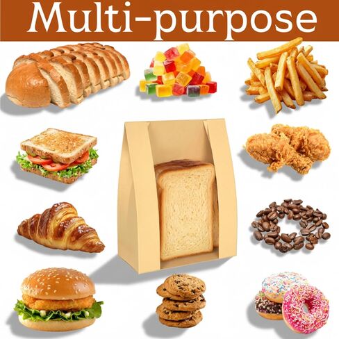 ZENFUN 100 Pack Paper Bread Bags with Stickers, 12.6 x 8.3 x 4 Inch Sourdough Bags with Clear Window, Large Kraft Bakery Bag for Storing Loaves&Snacks, Cookies, Donuts, Food Packaging in Saudi Arabia