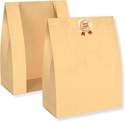 ZENFUN 100 Pack Paper Bread Bags with Stickers, 12.6 x 8.3 x 4 Inch Sourdough Bags with Clear Window, Large Kraft Bakery Bag for Storing Loaves&Snacks, Cookies, Donuts, Food Packaging in Saudi Arabia