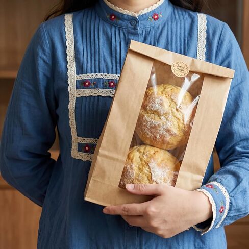 ZENFUN 100 Pack Paper Bread Bags with Stickers, 12.6 x 8.3 x 4 Inch Sourdough Bags with Clear Window, Large Kraft Bakery Bag for Storing Loaves&Snacks, Cookies, Donuts, Food Packaging in Saudi Arabia