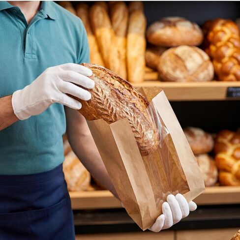 ZENFUN 100 Pack Paper Bread Bags with Stickers, 12.6 x 8.3 x 4 Inch Sourdough Bags with Clear Window, Large Kraft Bakery Bag for Storing Loaves&Snacks, Cookies, Donuts, Food Packaging in Saudi Arabia