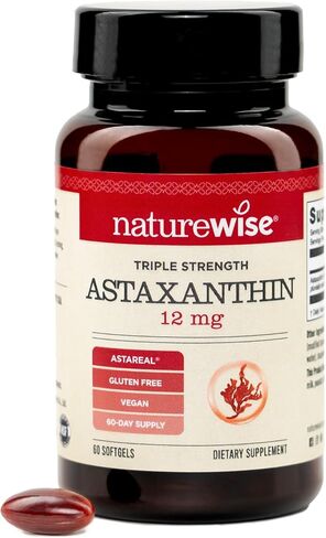 NatureWise Triple Strength Astaxanthin 12mg with AstaReal® - Vegan Antioxidant Supplement with Organic Coconut Oil - NSF Certified Gluten Free, Non-GMO - 60 Softgels[60 Day Supply] in Saudi Arabia