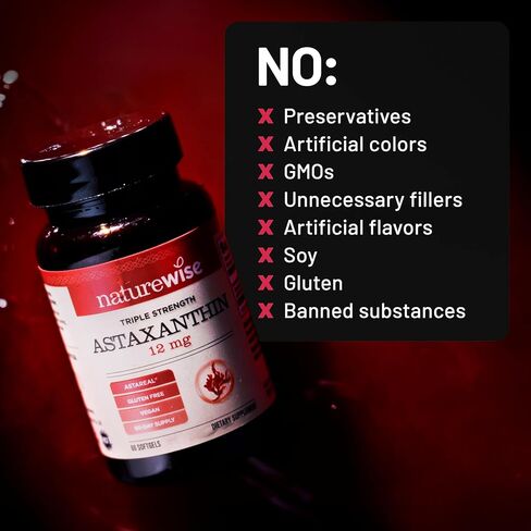 NatureWise Triple Strength Astaxanthin 12mg with AstaReal® - Vegan Antioxidant Supplement with Organic Coconut Oil - NSF Certified Gluten Free, Non-GMO - 60 Softgels[60 Day Supply] in Saudi Arabia