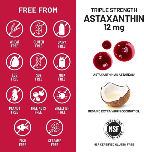 NatureWise Triple Strength Astaxanthin 12mg with AstaReal® - Vegan Antioxidant Supplement with Organic Coconut Oil - NSF Certified Gluten Free, Non-GMO - 60 Softgels[60 Day Supply] in Saudi Arabia