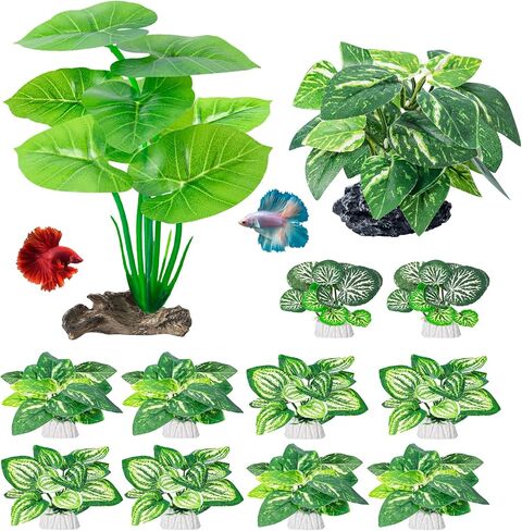 CousDUoBe 12 Pcs Betta Fish Tank Decor，Silk Aquarium Plants Green Fish Tanks Decoration Plants, Aquarium Decorations Green Plants in Kuwait