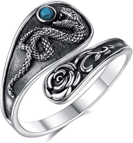 INFUSEU Skull Flower Spoon Rings for Women Sterling Silver 925 Vintage Goth Gothic Jewelry Cool Skeleton Bone Wrap Open Ring Hippie Adjustable Thumb Index Mid Finger Gift in Saudi Arabia