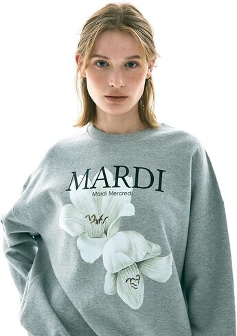 mardi mercredi Sweatshirt Lilies 05، رقبة مستديرة برسومات الأزهار، بلوفر نسائي مريح in Saudi Arabia