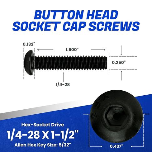 Fastenere Button Head Socket Cap Screws - 1/4-28 x 1-1/2" (25-Pcs) Alloy Steel, Fully Threaded, Fine Black Oxide Finish, Corrosion-Resistant, Machine Thread, Easy to Install w/Allen Hex Drive in Saudi Arabia