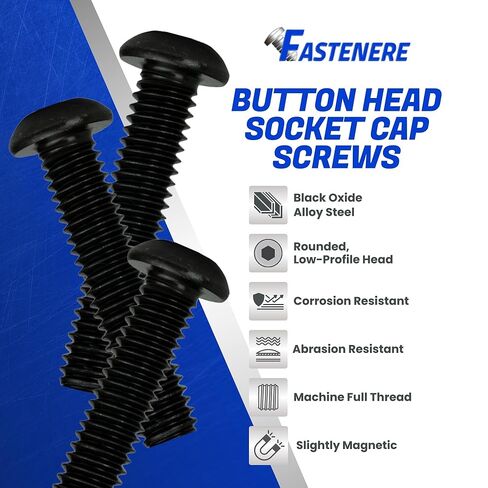 Fastenere Button Head Socket Cap Screws - 1/4-28 x 1-1/2" (25-Pcs) Alloy Steel, Fully Threaded, Fine Black Oxide Finish, Corrosion-Resistant, Machine Thread, Easy to Install w/Allen Hex Drive in Saudi Arabia