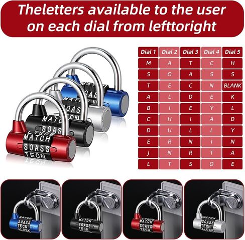 4 قطع 5 أحرف قفل مجمع الثقيلة الصالة الرياضية خزانة بدون مفتاح إعادة تعيين قفل معدني للمنزل في الهواء الطلق أقفال الأبواب صندوق الأدوات غلق بمشبك خزانة أسود فضي أحمر أزرق in Kuwait