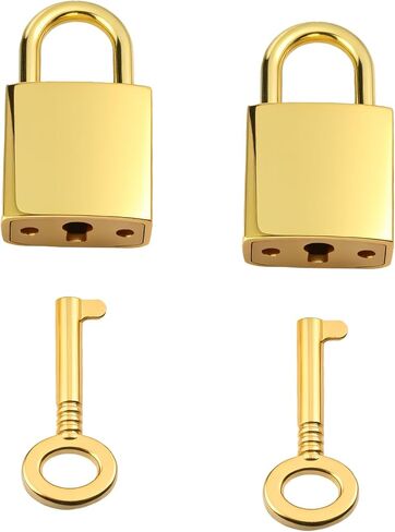 قطعتان من الأقفال الصغيرة مع مفاتيح، قفل حقيبة الأمتعة العتيق، قفل صغير مع مفتاح لمحفظة الظهر وصندوق المجوهرات وصندوق تخزين وخزانة حقيبة الكمبيوتر المحمول (ذهبي) in Kuwait