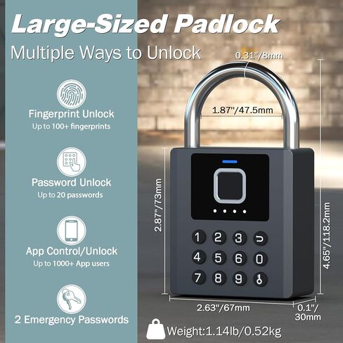 eLinkSmart قفل بصمة الإصبع في الهواء الطلق، قفل ذكي عالي التحمل مع ترخيص عن بعد لتطبيق بلوتوث، كلمة مرور مكونة من 9 أرقام ورمز مؤقت، IP67 مقاوم للطقس لخزانة شاحنة سياج بوابة السقيفة in Kuwait
