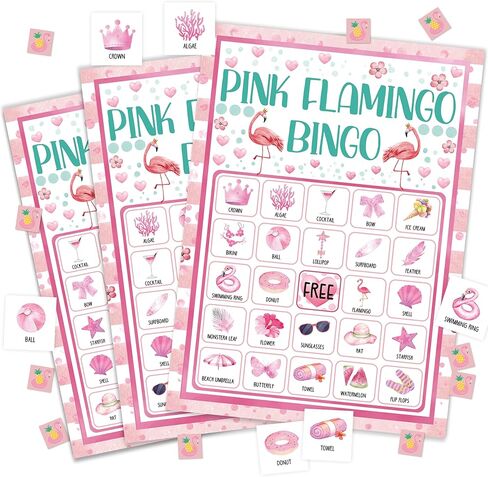 Flamingo Bingo Game Cards For Adults, Pink Flamingo Bingo Cards Game For Family Hawaiian Holidays Friends Gatherings, Ideal For Summer Luau Party Game, 24 Players Birthday Party Supplies Favors, 008 in Kuwait