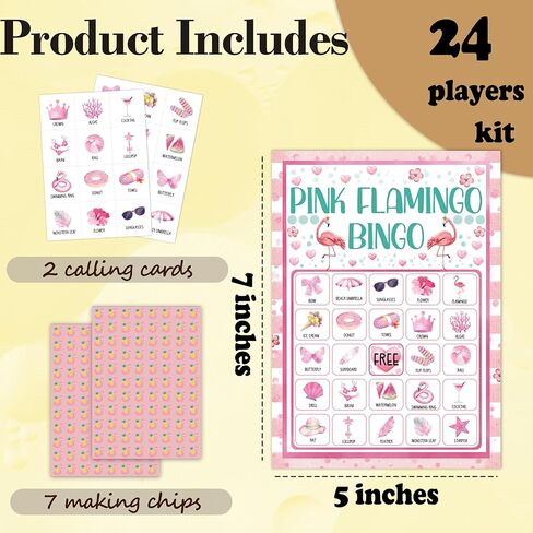 Flamingo Bingo Game Cards For Adults, Pink Flamingo Bingo Cards Game For Family Hawaiian Holidays Friends Gatherings, Ideal For Summer Luau Party Game, 24 Players Birthday Party Supplies Favors, 008 in Kuwait
