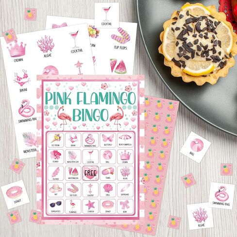 Flamingo Bingo Game Cards For Adults, Pink Flamingo Bingo Cards Game For Family Hawaiian Holidays Friends Gatherings, Ideal For Summer Luau Party Game, 24 Players Birthday Party Supplies Favors, 008 in Kuwait