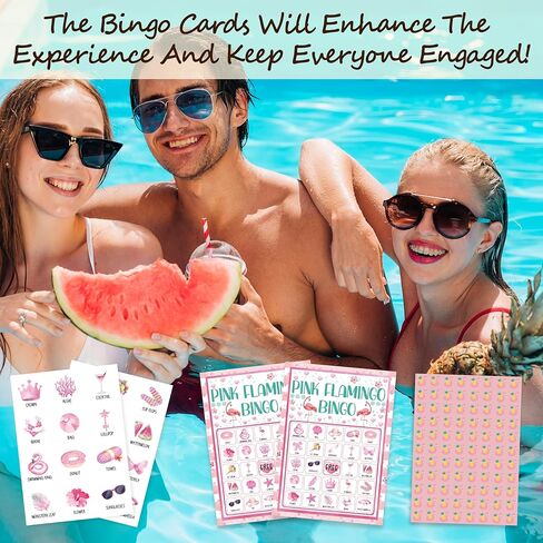 Flamingo Bingo Game Cards For Adults, Pink Flamingo Bingo Cards Game For Family Hawaiian Holidays Friends Gatherings, Ideal For Summer Luau Party Game, 24 Players Birthday Party Supplies Favors, 008 in Kuwait