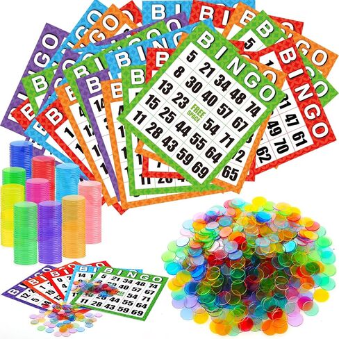 Eersida 1100 حزمة من بطاقات ألعاب Jumbo Bingo مع مجموعات رقائق Bingo لكبار السن، 1000 شريحة تسجيل شفافة، 8 × 9 بوصة قابلة لإعادة الاستخدام وسهلة القراءة مجموعات ألعاب الورق الورقية للأنشطة الليلية العائلية in Saudi Arabia