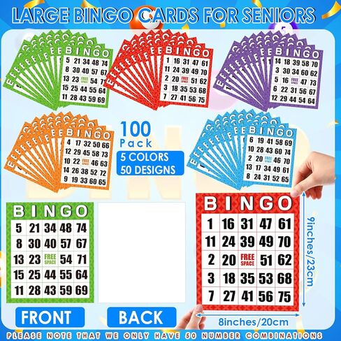 Eersida 1100 حزمة من بطاقات ألعاب Jumbo Bingo مع مجموعات رقائق Bingo لكبار السن، 1000 شريحة تسجيل شفافة، 8 × 9 بوصة قابلة لإعادة الاستخدام وسهلة القراءة مجموعات ألعاب الورق الورقية للأنشطة الليلية العائلية in Saudi Arabia