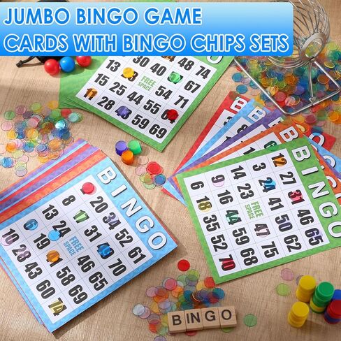 Eersida 1100 حزمة من بطاقات ألعاب Jumbo Bingo مع مجموعات رقائق Bingo لكبار السن، 1000 شريحة تسجيل شفافة، 8 × 9 بوصة قابلة لإعادة الاستخدام وسهلة القراءة مجموعات ألعاب الورق الورقية للأنشطة الليلية العائلية in Saudi Arabia