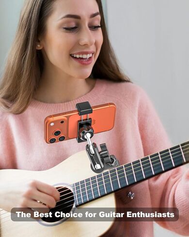 حامل هاتف جيتار - ذراع معدني قابل للتعديل، حامل هاتف جيتار للجيتار والقيثارة والباس والجيتار الكهربائي، يناسب iPhone 17 Pro Max 16 15 Plus، لتسجيل الفيديو والتعليم عبر الإنترنت in Kuwait