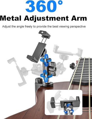 حامل هاتف جيتار - ذراع معدني قابل للتعديل، حامل هاتف جيتار للجيتار والقيثارة والباس والجيتار الكهربائي، يناسب iPhone 17 Pro Max 16 15 Plus، لتسجيل الفيديو والتعليم عبر الإنترنت in Kuwait