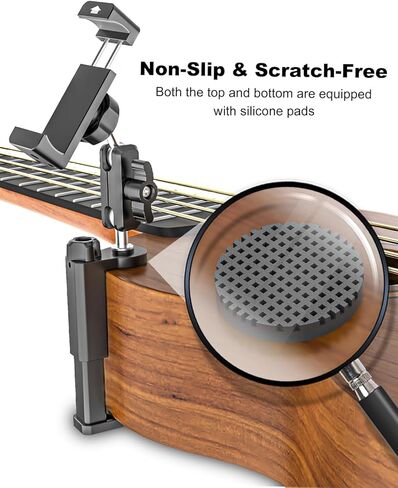 حامل هاتف جيتار - ذراع معدني قابل للتعديل، حامل هاتف جيتار للجيتار والقيثارة والباس والجيتار الكهربائي، يناسب iPhone 17 Pro Max 16 15 Plus، لتسجيل الفيديو والتعليم عبر الإنترنت in Kuwait