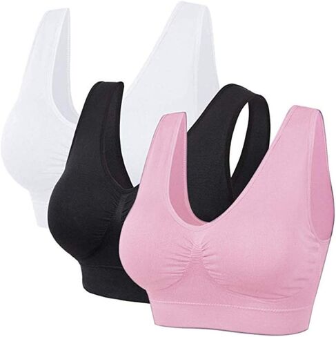 Women's Plus Size Comfy Evolution Nylon Wire Free Bra Full Freedom Underwear with Removable Padded 3Pack in Saudi Arabia
