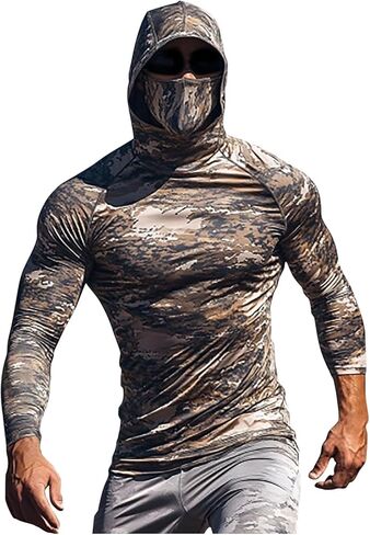 Men's Hooded UPF 50+ Sun Protection with Mask Athletic Fishing Shirts USA Flag Rash Guards T Shirts Long Sleeve in Saudi Arabia
