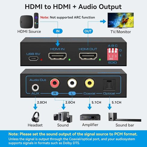 8K HDMI 2.1 مستخرج الصوت 4K@120 هرتز HDMI إلى محول صوت AUX بصري 3.5 مم يدعم HDCP Dolby Digital DTS 5.1 PCM لـ PS4 PS5 Xbox in Kuwait