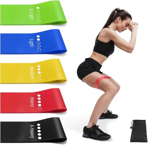 Resistance Bands Set for Workout – 5 Pack Durable Loop Exercise Bands for Strength Training, Physical Therapy, Yoga, Pilates – Non-Slip Home Gym Fitness Bands for Men & Women Bag - Carry Bag Included in Saudi Arabia