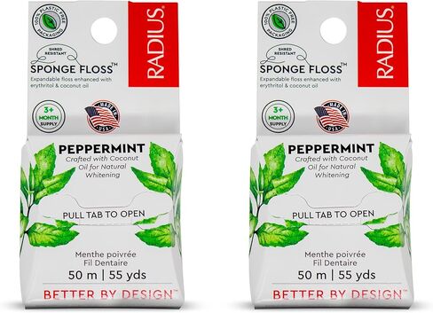 RADIUS Peppermint Dental Floss 55 Yards Vegan and Non-Toxic Oral Care Boost Total Tooth & Gum Protection Clear - Pack of 2 in Kuwait