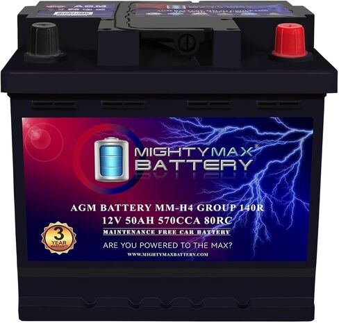 Mighty Max Battery MM-H4L Start and Stop Car BCI Group Size 140 Positive Terminal on Left Side [+ -] 12V 50 AH, 80RC, 570 CCA Rechargeable AGM Car Battery in Saudi Arabia
