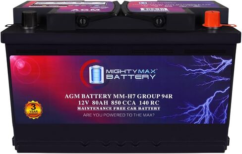 Mighty Max Battery MM-H4L Start and Stop Car BCI Group Size 140 Positive Terminal on Left Side [+ -] 12V 50 AH, 80RC, 570 CCA Rechargeable AGM Car Battery in Saudi Arabia