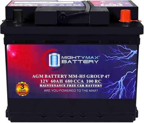 Mighty Max Battery MM-H4L Start and Stop Car BCI Group Size 140 Positive Terminal on Left Side [+ -] 12V 50 AH, 80RC, 570 CCA Rechargeable AGM Car Battery in Saudi Arabia