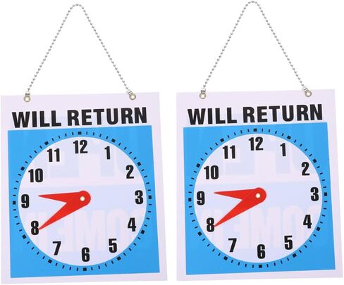 2pcs Will Return Sign Clock Double-Sided Wall Sign for Business Restaurants and Shops Printing Suction Cup for Easy Hanging Decorative PVC Pendant Clock for Open and Closed Hours in Saudi Arabia
